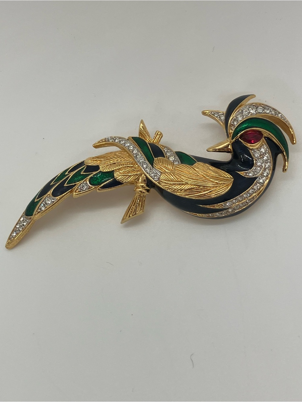 Vtg D'Orlan Fantasy Bird of Paradise Gold Tone Enamel Brooch Large